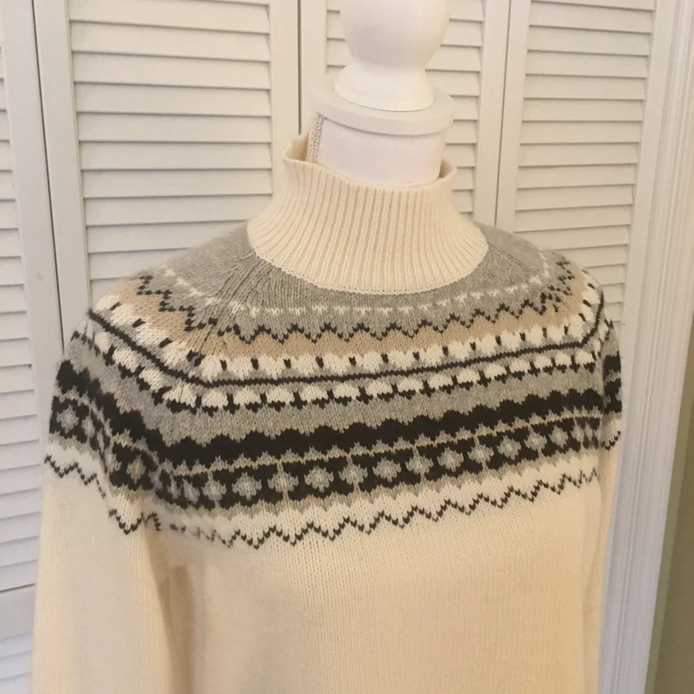 Covington Fair Isle Classic Comfortable Mock Neck Neutral Soft Sweater Size L - Picture 2 of 7